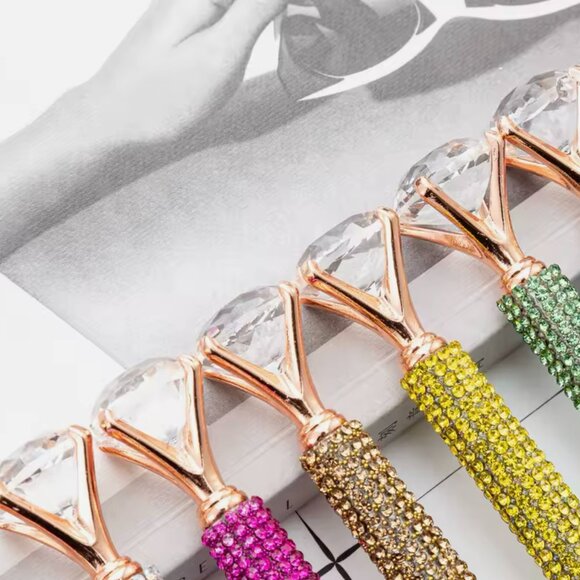 Yellow Blinged Diamond Topped Writing Pen - Picture 3 of 4